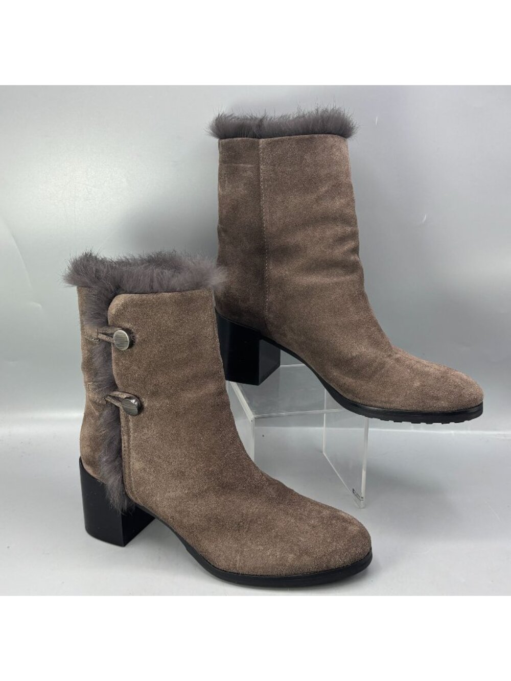 Aquatalia Davos Brown Suede Fur-Lined Ankle Boots 5.5 Made In Italy